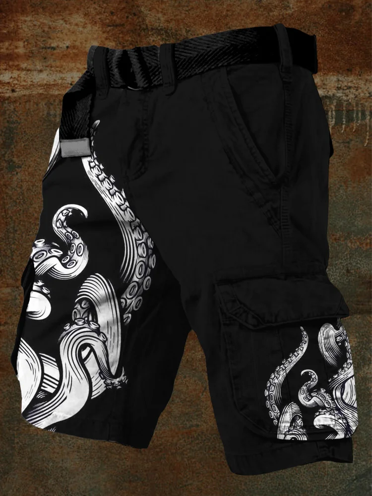 Men's Octopus Tentacles Pattern Vintage Cargo Shorts