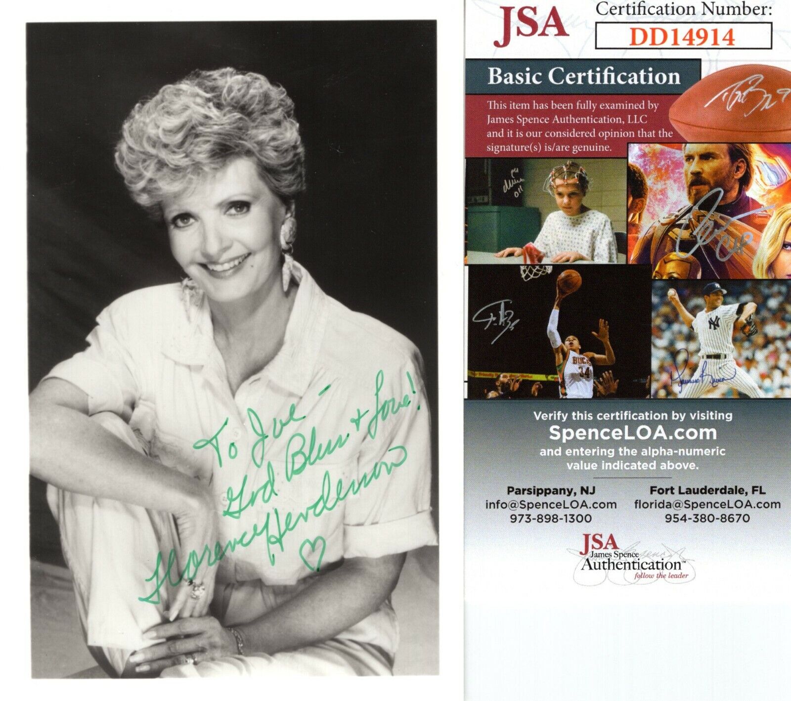 Florence Henderson Actress Singer Hand Signed Autograph 4x6 Photo Poster painting with JSA COA