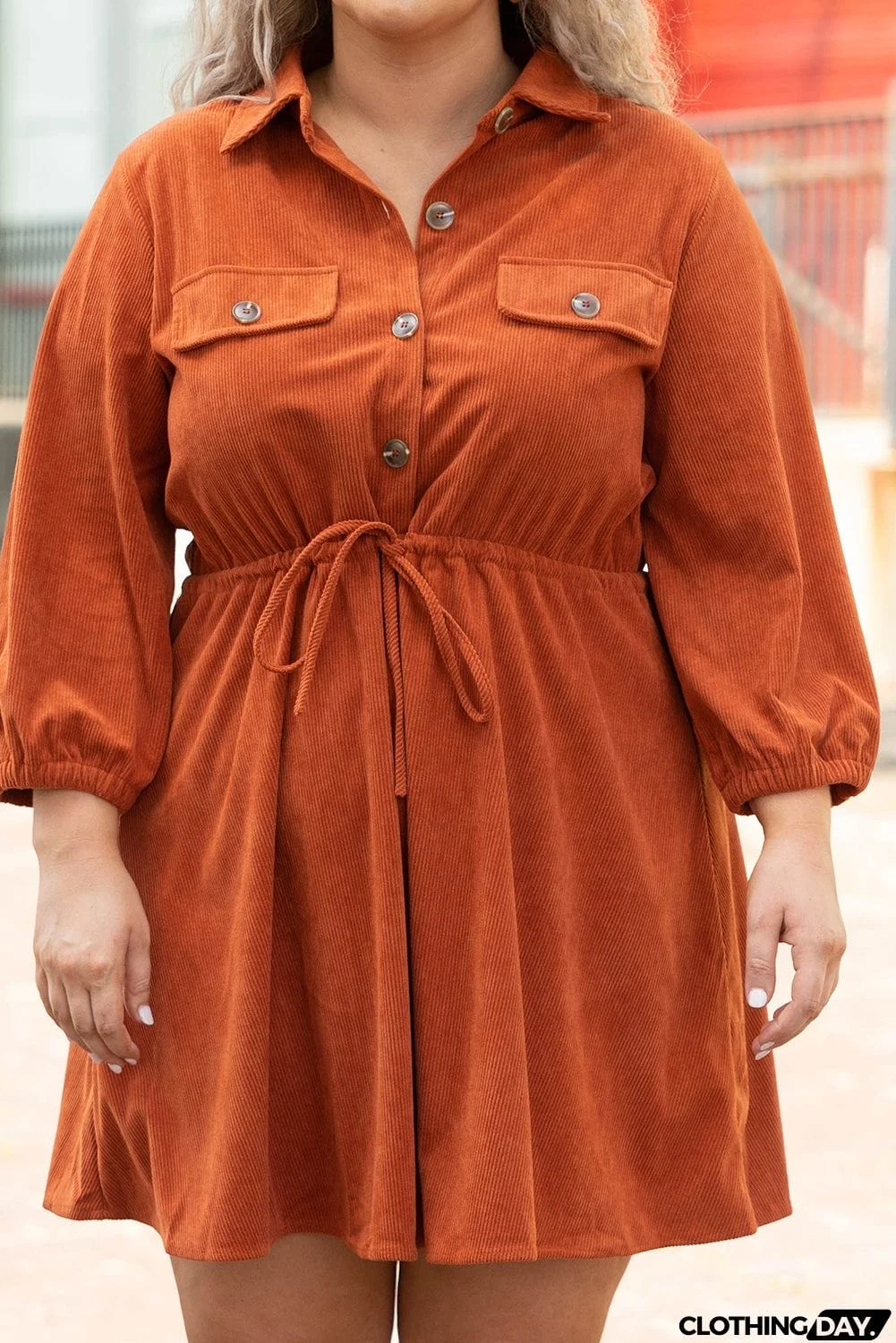 Plus Size High Waist Corduroy Dress