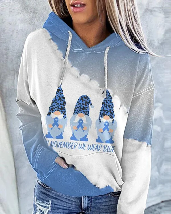 Women's In November We Wear Blue Gnome Print Tie-Dye Hoodie