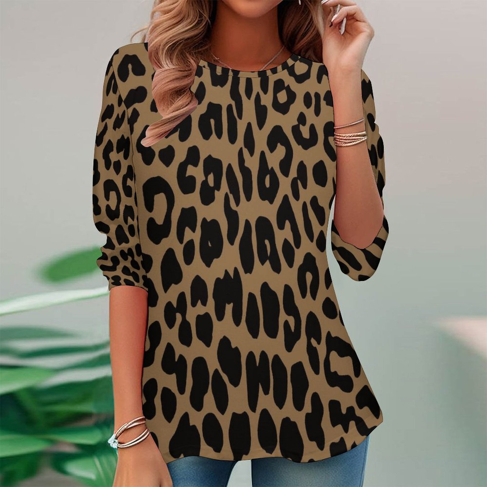 Women Long Sleeve V-neck Graphic Floral Printed Top
