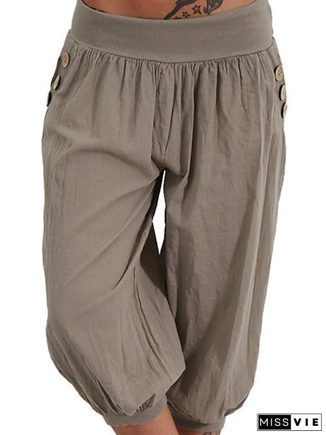 Women's Plus Size Harem Capri Shorts Solid Color Sporty Casual Casual Daily Natural Calf-length Spring Fall Green Blue