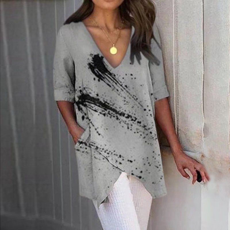 wearshes Printed Irregular Hem Casual T-Shirt