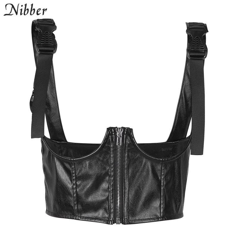 Nibber white black basic Punk print crop tops womens tank tops 2019 summer wild casual Leather camisole mujer stretch Slim tees