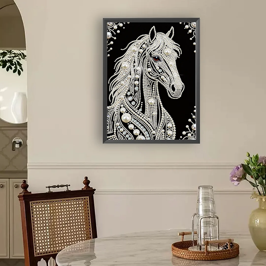 White Horse DIY Pearl Painting Kit for Home Wall Decor 30x40cm Without Frame