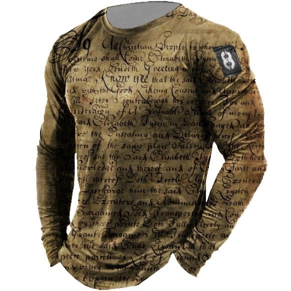 Mens Outdoor Retro Musical Note Print Long Sleeve Sports Top / [viawink] /
