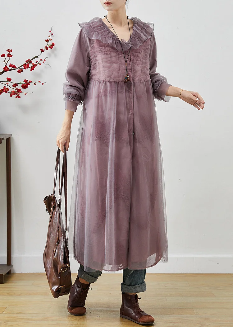 Purple Oversized Organza Maxi Dress Print Spring