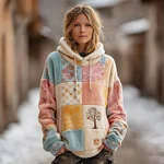 Women's Vintage Viking Tree Of Life Floral Pattern Plush Hoodie - Image 2