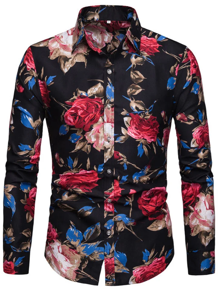 Men's Slim Plus Size Long Sleeve Floral Shirt Fashion Casual Shirt M L XL 2XL 3XL 4XL 5XL | 168DEAL