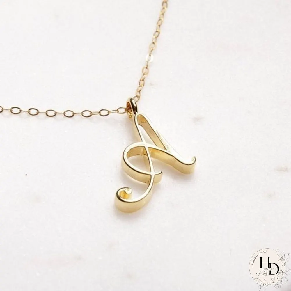 Letter Name Necklace Alphabet Initial Cursive Gold Silver Personalized Bridesmaid Gift