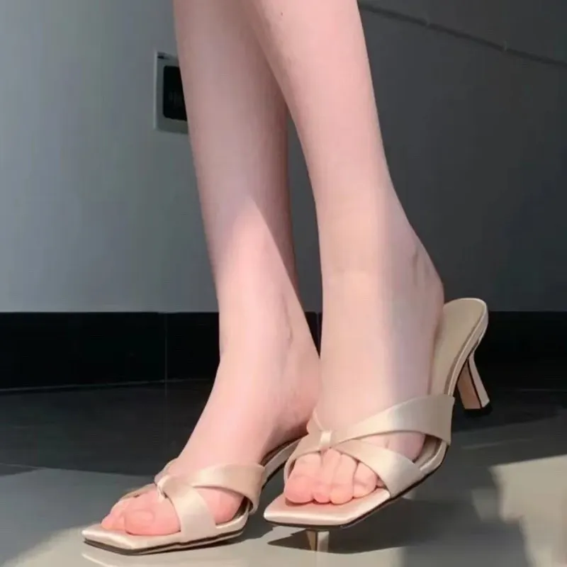 Churchf Churchf Comfort! Champagne Slippers Women Wear Retro Open Toe With French Heels