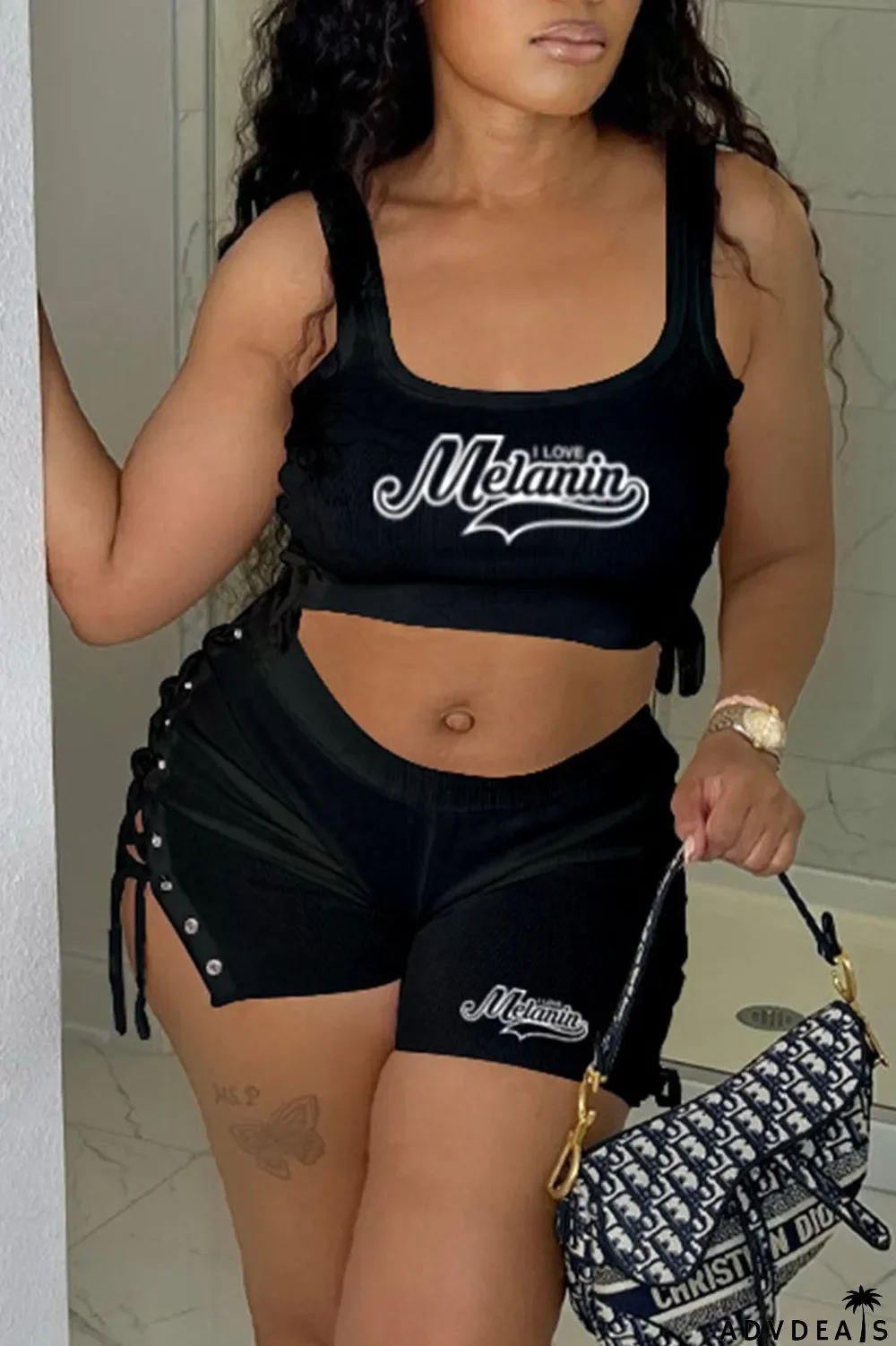 White Casual Print Bandage U Neck Sleeveless Two Pieces