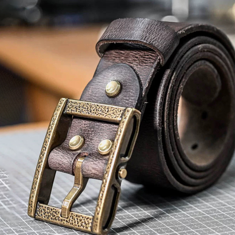 DANRRIO Pure Copper Vintage Handmade Cowhide Leather Men's Utility Belt DANRRIO.COM DANRRIO