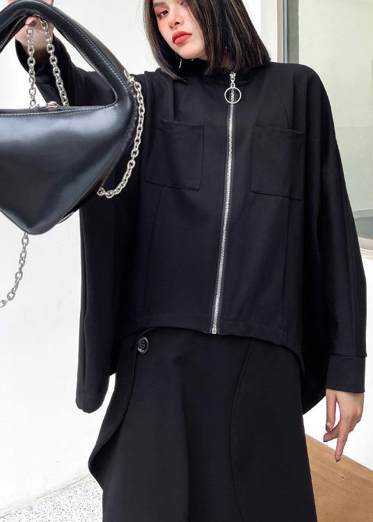 VCSHOES Loose Black Pockets Zippered Jackets Spring