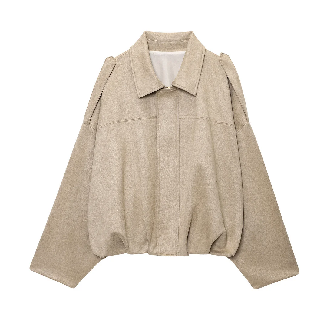 Nigikala Nigikala Spring And Autumn Pilot Jacket Bat Sleeve Zipper Loose Tuff-Sense Coat Women's Casual Jacket B6