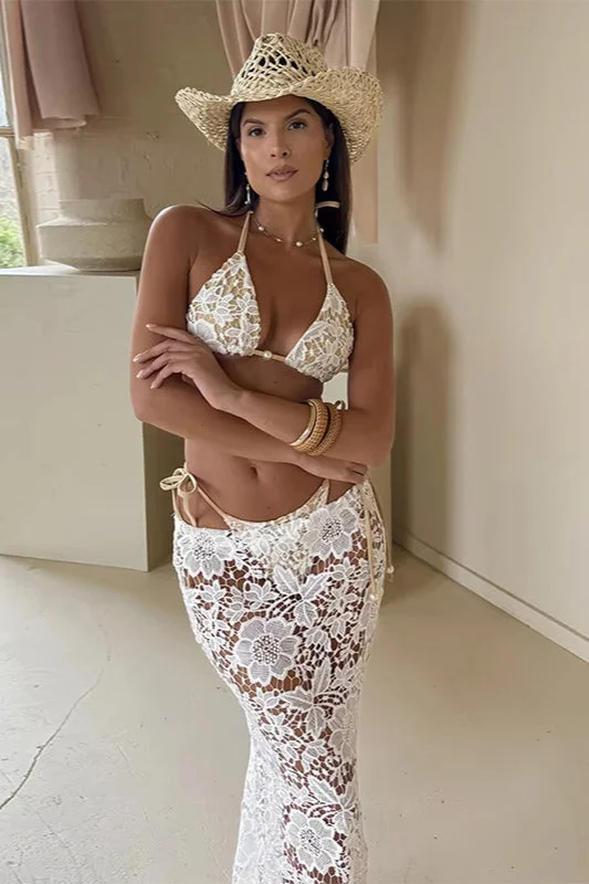 Lace Halter Three Piece Swim Set