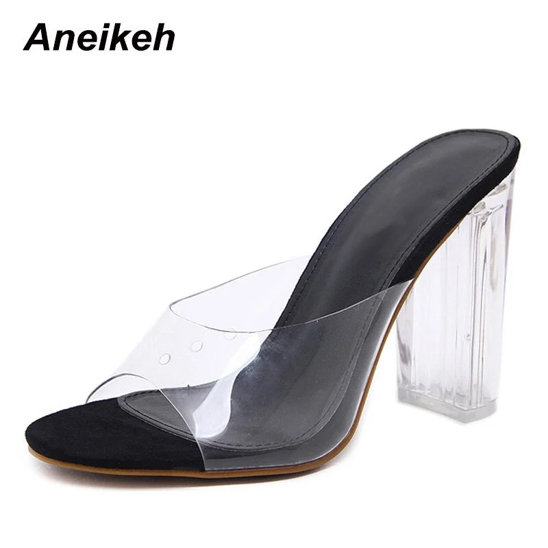 Aneikeh 2021 New Fashion  PVC Jelly Sandals Crystal Open Toed Sexy Thin Heels Women Transparent Slippers Pumps Outside 40 41 42