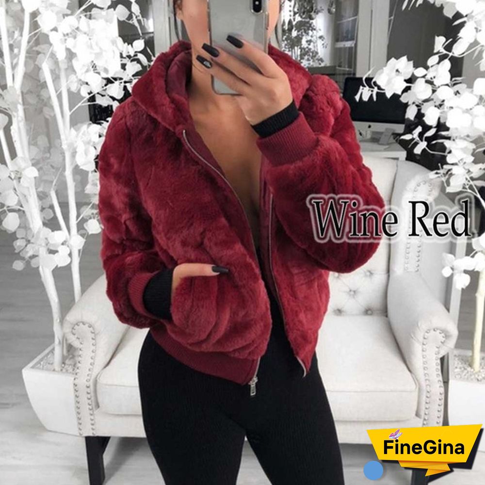 Winter Women Warm Hooded Coat Ladies Warm Plush Hooded Women Faux Fur Coat Winter Warm Zipper Jacket Plus Coat