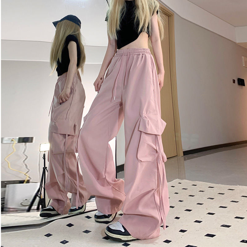 OLCooL Streetwear Women Cargo Pants American Retro All Match Loose Straight Trousers Harajuku Hip Hop Casual Wide Leg Pants New olcool
