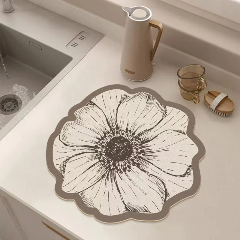 Flower-shaped Kitchen Counter Dish Drying Mat Absorbent & Non-slip
