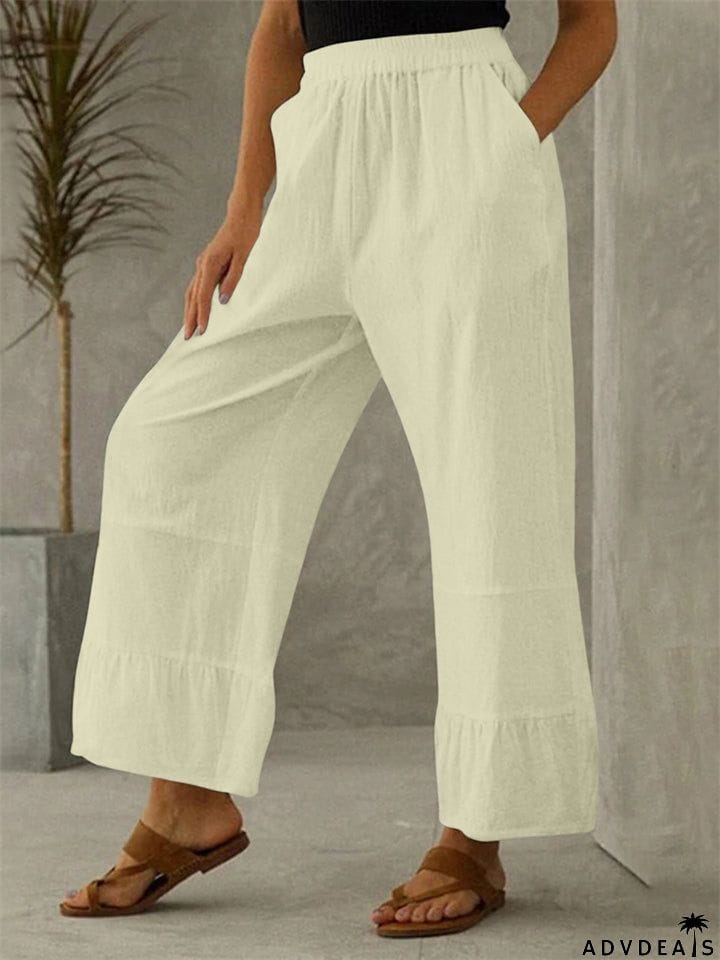 Women's Elastic Mid Waist Loose Cotton Linen Pants