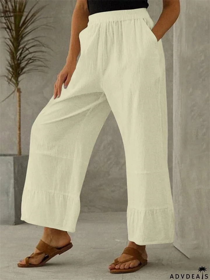 Women's Elastic Mid Waist Loose Cotton Linen Pants