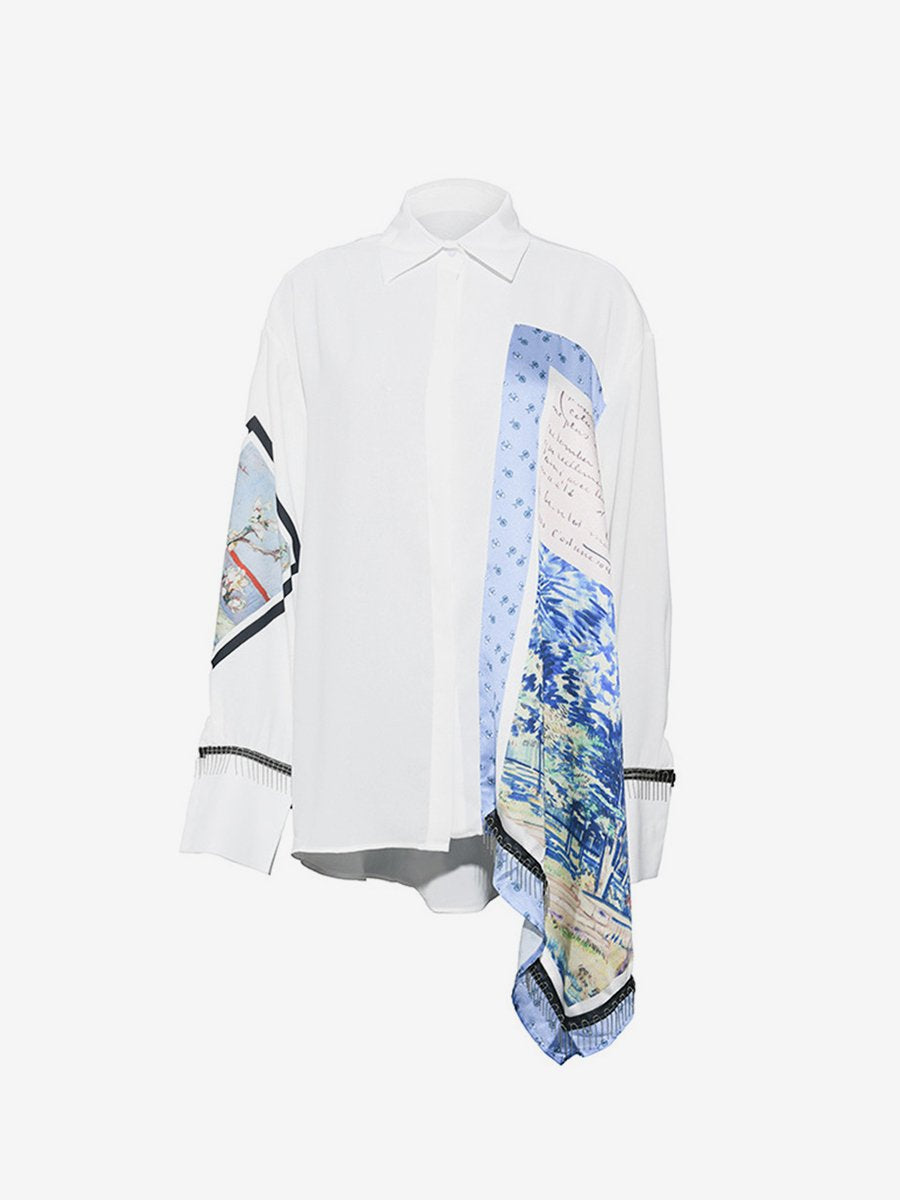 Turndown Collar Oil Painting Printing Blouses