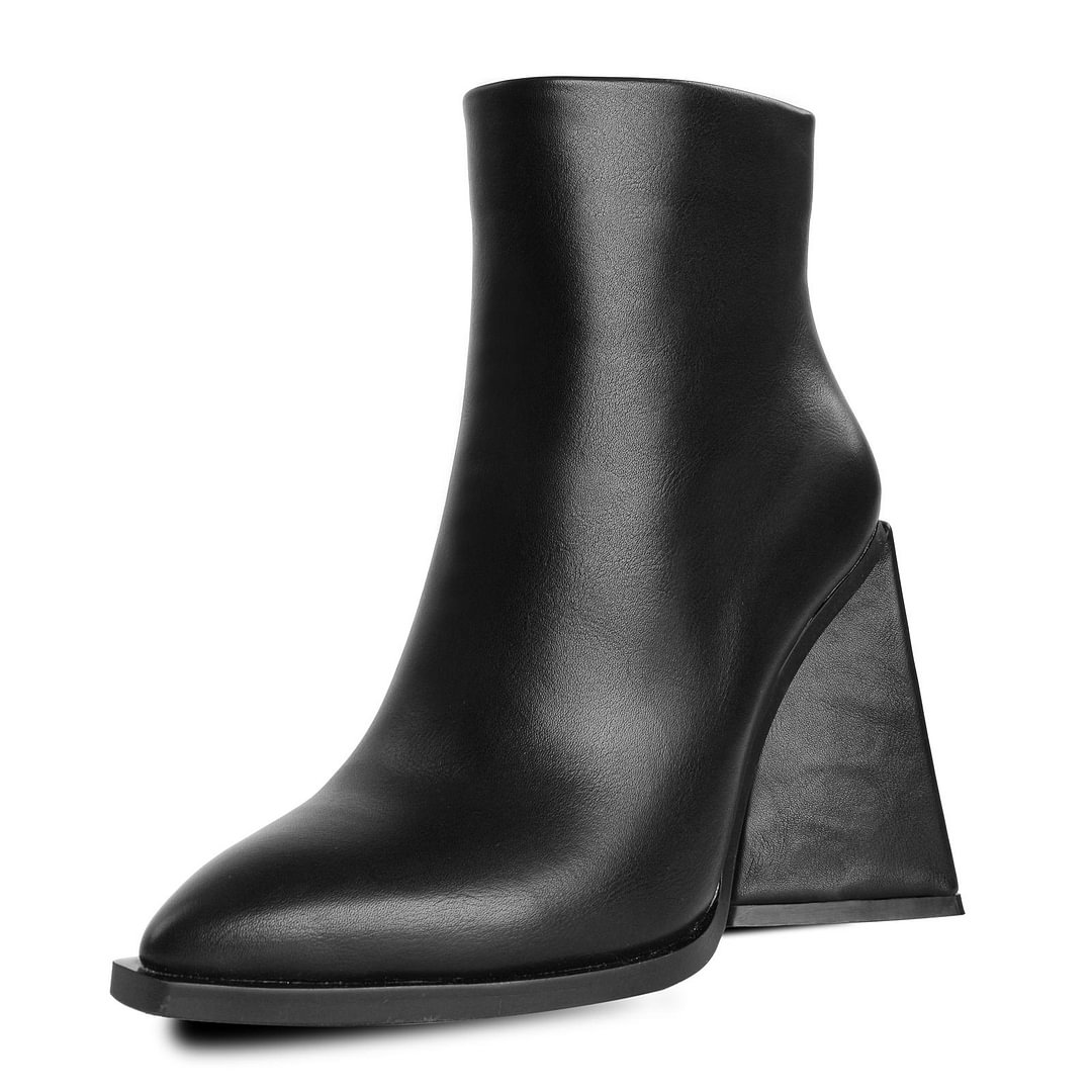 Women Triangle Chunky Heel Ankle Boots Pointed Toe Side Zipper Booties