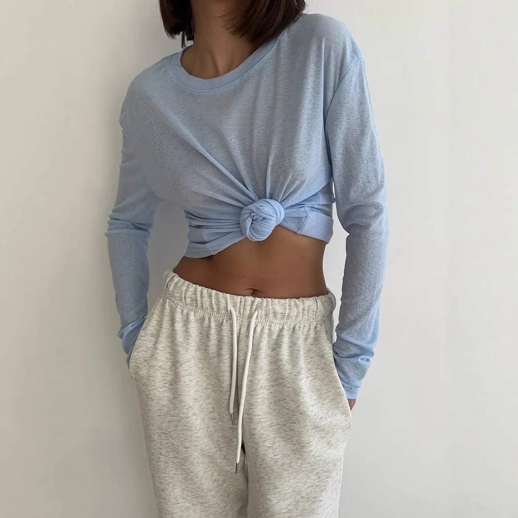 Athvotar Athvotar New Long-Sleeved Snowflake T-Shirt Women's Summer Thin Carmeat Round-Neck Loose Temperament Shirt