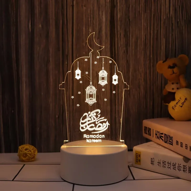 2022 Ramandan Decoration LED Night Light EID Mubarak Moon Acrylic Table Lamp Islam Muslim Party Decor for Home Eid Al Adha Gifts