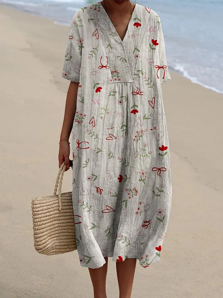 Women's Red Floral Pattern Beach Resort Dress