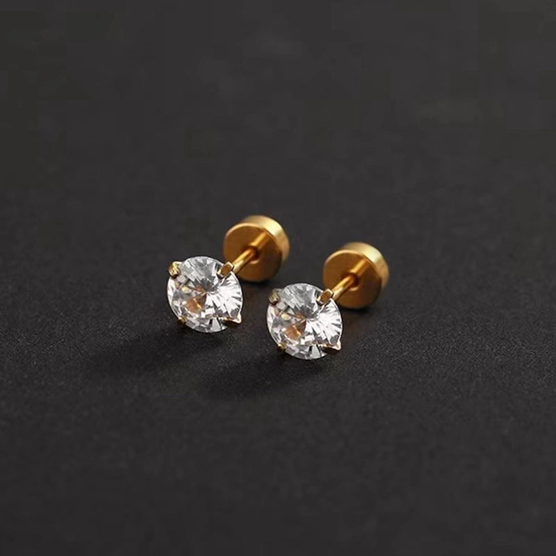 1 Pair Elegant Round Inlay 304 Stainless Steel Zircon 18K Gold Plated Stainless Steel Earrings