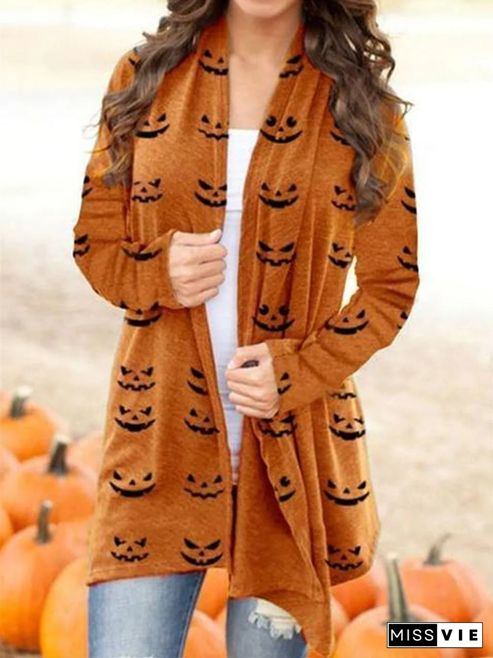 Halloween Pumpkin Face Print Cardigan