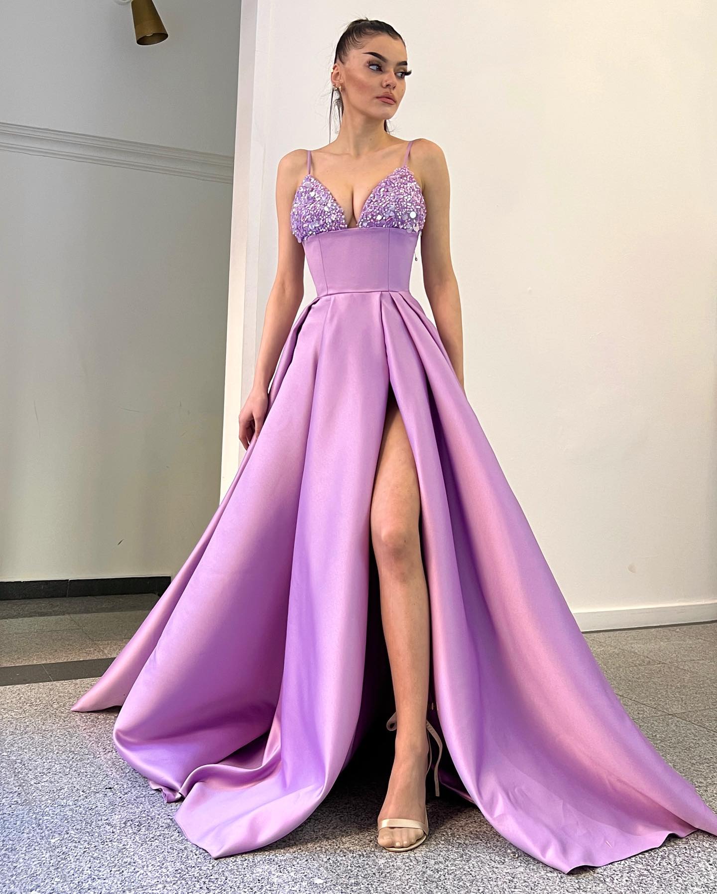 Lvs&Broner Chic Spaghetti Strap Sleeveless A Line Prom Dress With Front Split