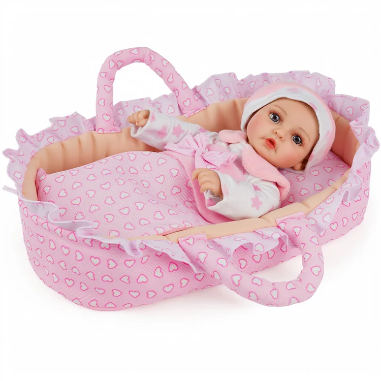For 12” Reborn Baby Doll Pink Polka Dot Basket Set Accessories