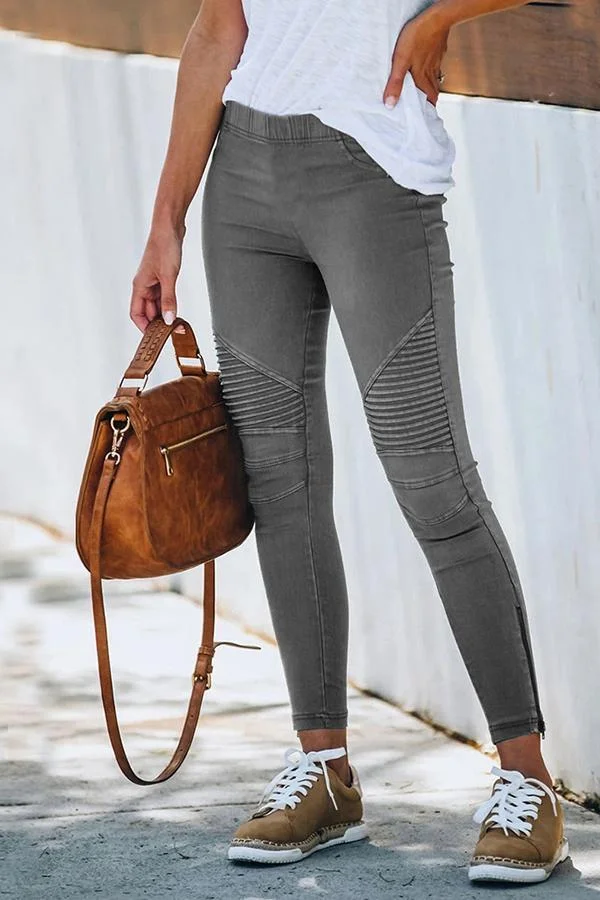 Womens Casual Solid Color Skinny Fit Pants-Allyzone-Allyzone