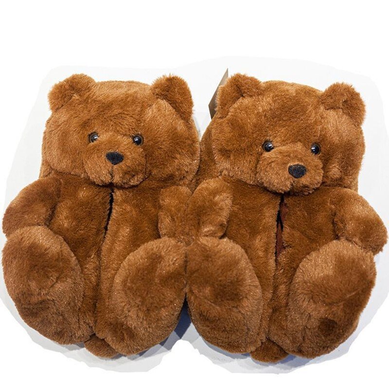 Simulation Colorful Bear Slippers Winter Shoes Men Rainbow Fur Slides Shoes Man Party Slippers Furry Flip Flops Fluff Slipper