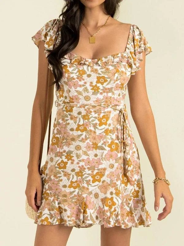 Ruffle neckline mini dress