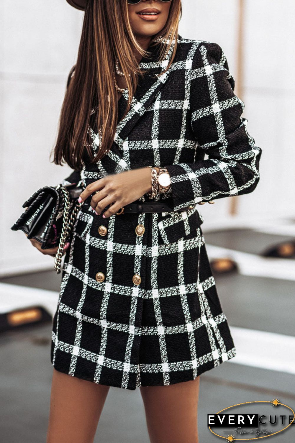 Fashion Street Plaid Turn-back Collar Outerwear(5 colors)