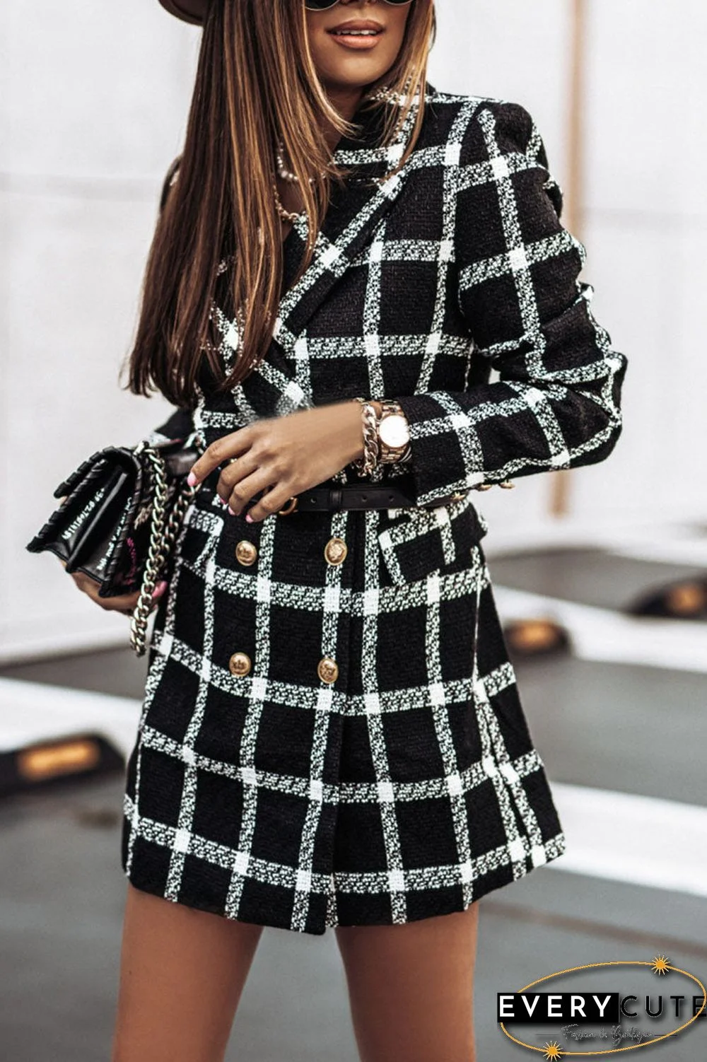 Fashion Street Plaid Turn-back Collar Outerwear(5 colors)