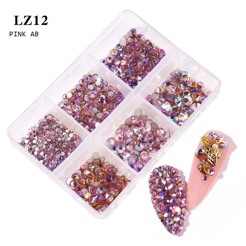 1 Box 6 Grid Mix Sizes Glass Crystal Non Hot Fix Rhinestone Flatback Crystal 3D Glitter Jewelry Nail Art Rhinestones Decorations