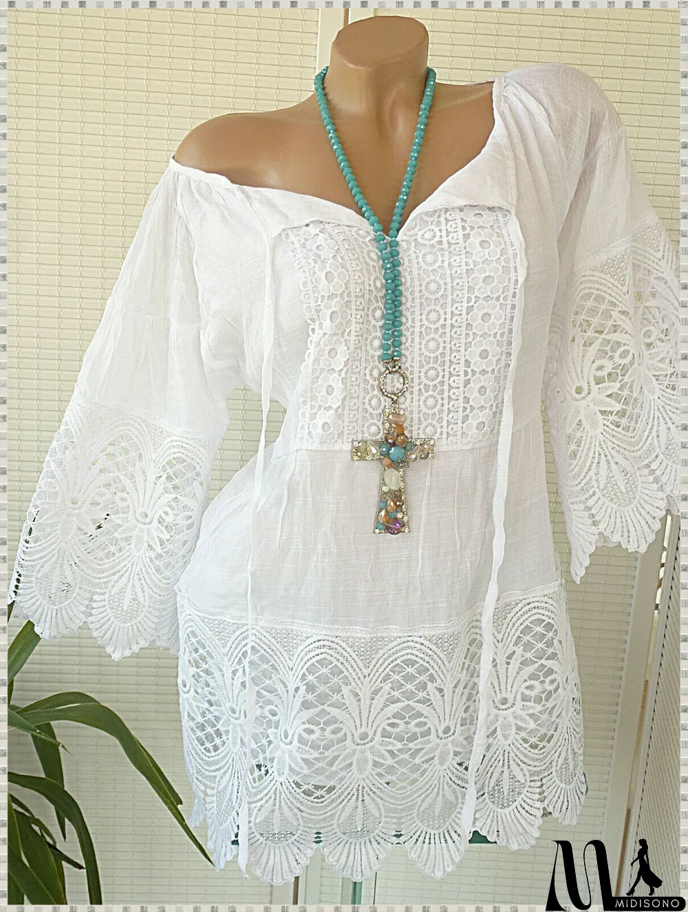 MidiSono - Women's Solid Color Short Sleeve V-neck Tops