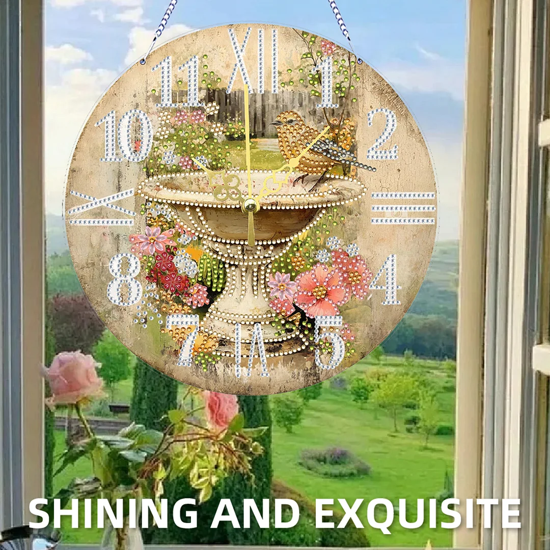 2D DIY Acrylic Birds Diamond Painting Clock Pendant w/ Clock Function Wall Decor