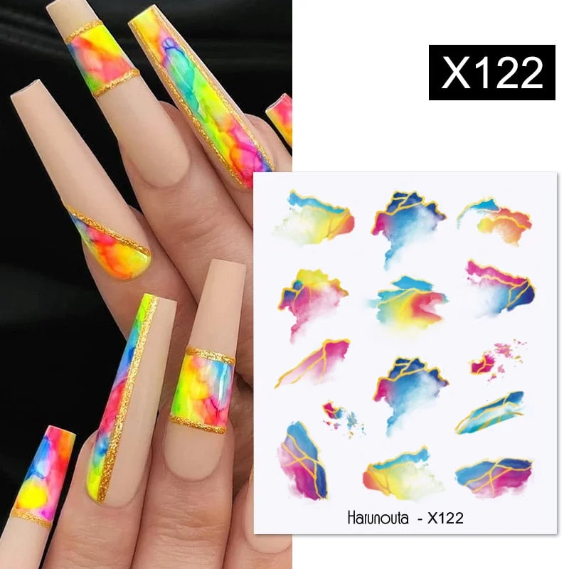 1PC Cool Girls Nail Water Decals Colorful Flower Leaf Water Transfer Sliders Nail Stickers For Nails DIY Manicures Nail Wraps-Nail Inspo