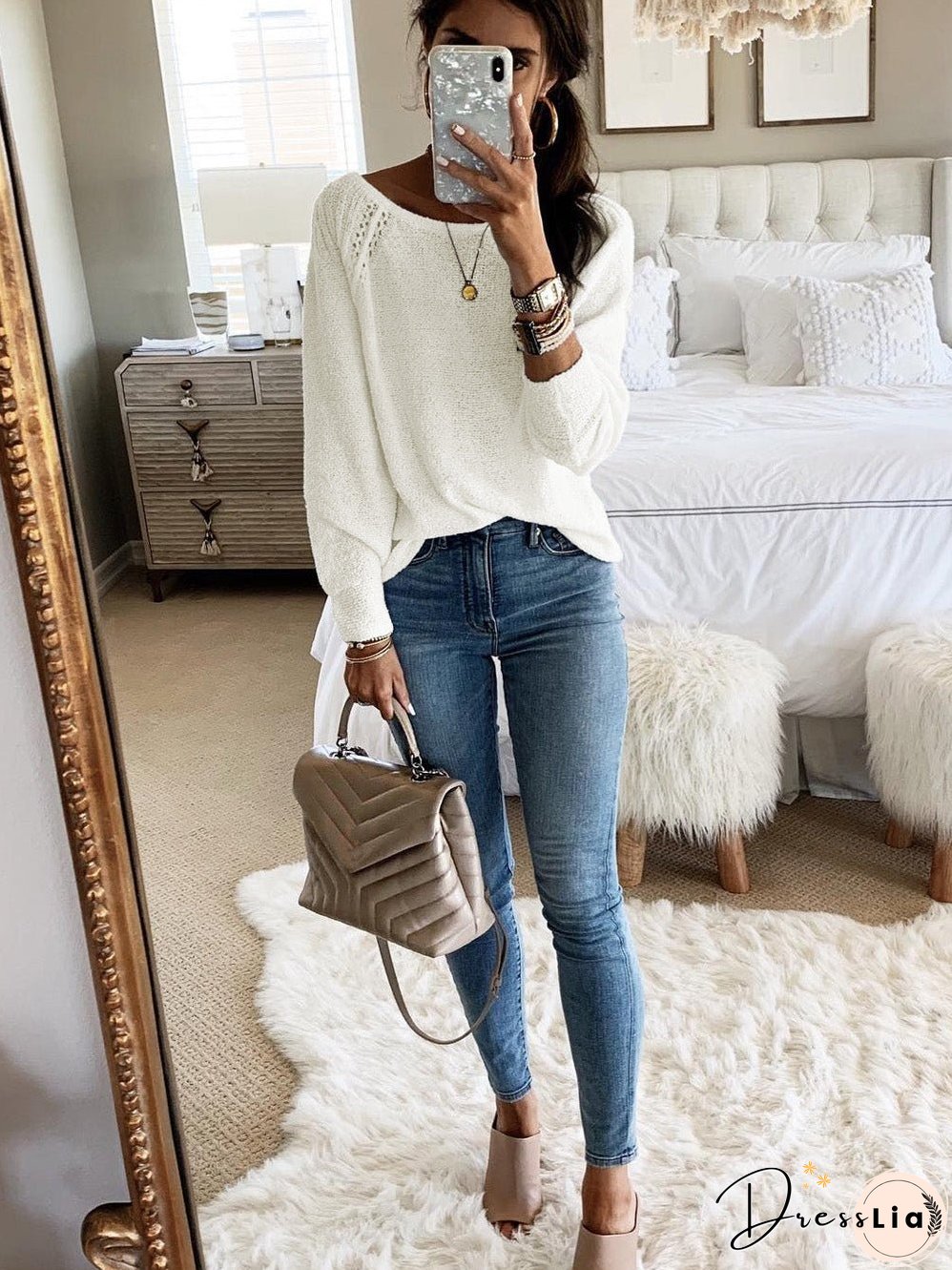 Cozy Brown Shoulder Cutout Sweater with Long Sleeves