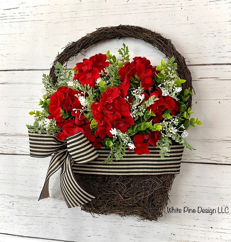 Red Geranium Basket Wreath