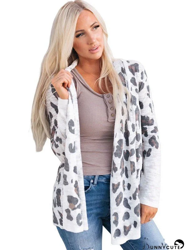 Leopard Print Cardigan Jacket With Loose Fit For Women