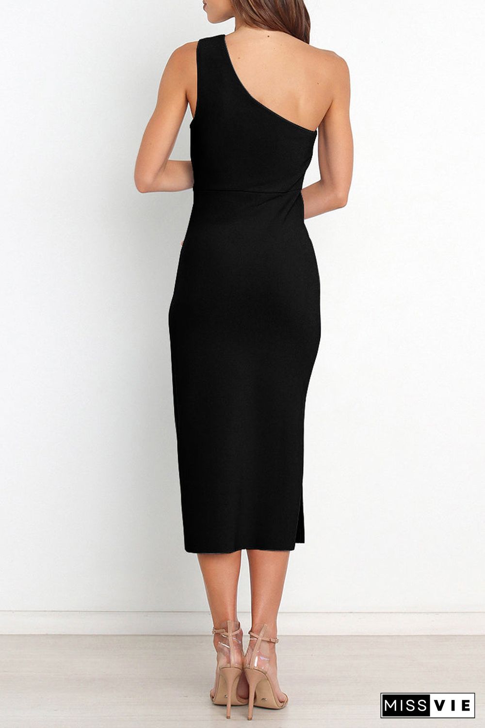 Sexy Simplicity Solid Fold Oblique Collar A Line Dresses