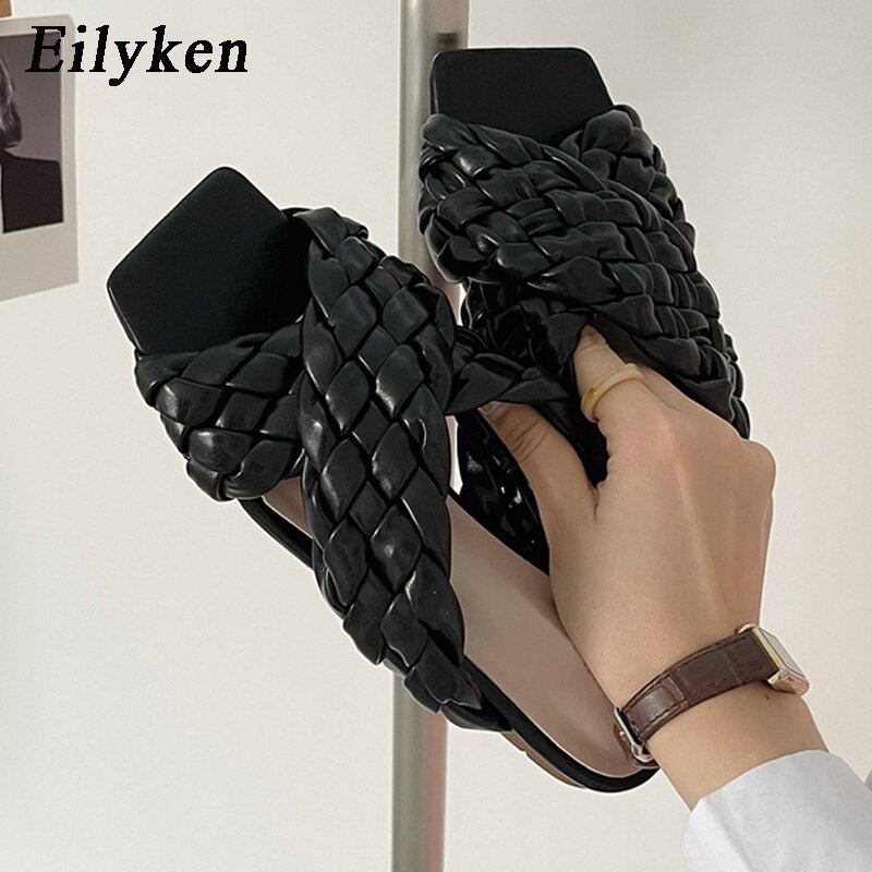 Eilyken Fashion Brand Weave Women Slipper Ladies Slides Shoes Summer Flat Heel Casual Open Toe Outdoor Beach Sandal Flip Flops