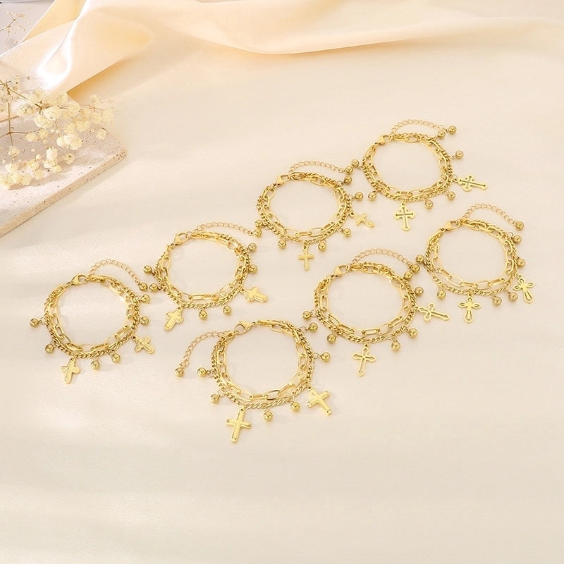 Elegant Minimalist Streetwear Cross 304 Stainless Steel 18K Gold Plated Bracelets In Bulk